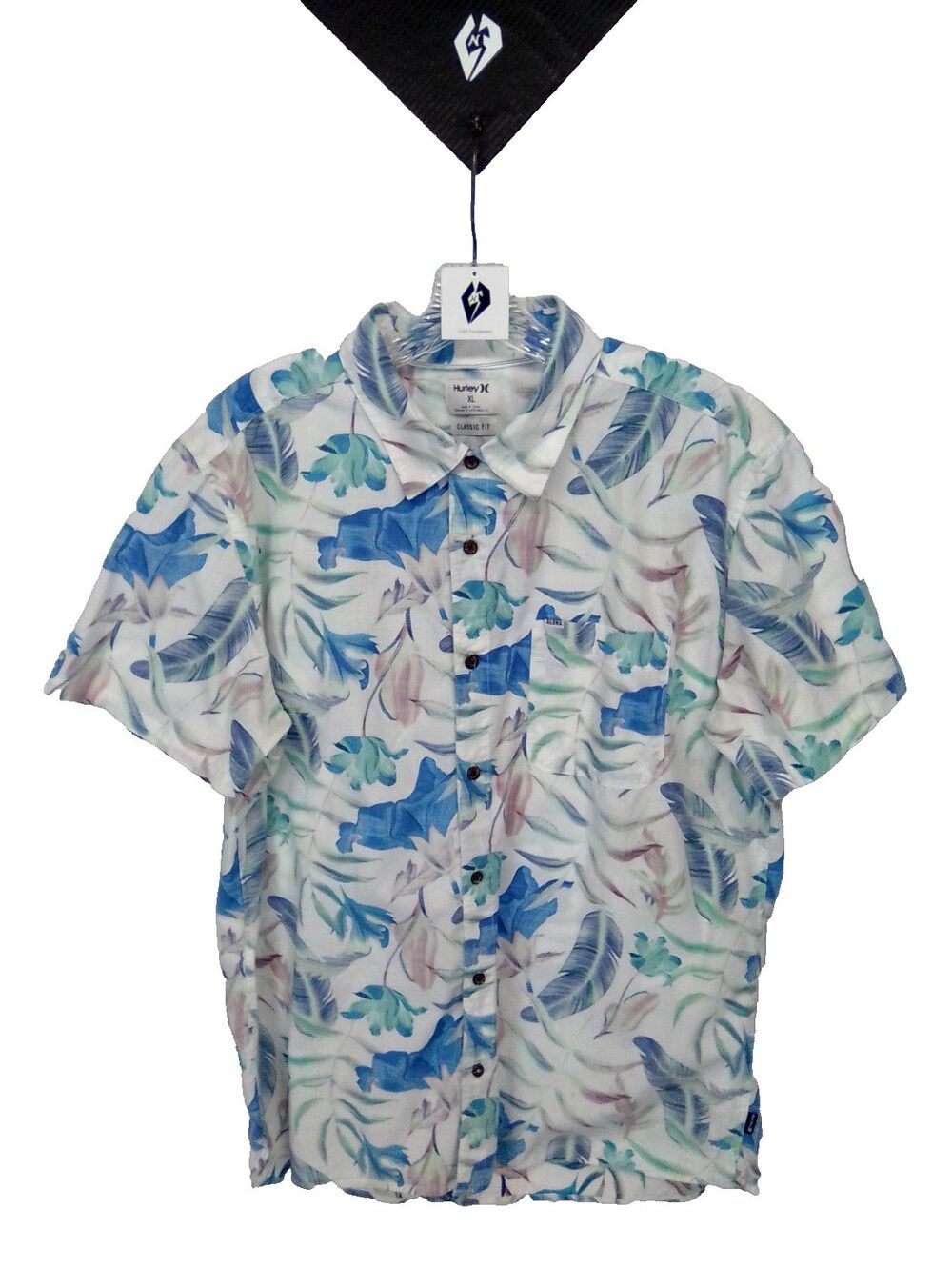 Hurley Men's Fat Cap Hawaiian Woven Short Sleeve Button Close Logo Shirt XL